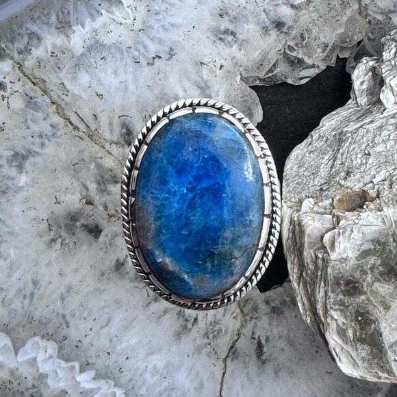 Sterling Silver Southwestern Style Oval Chrysocolla Ring Size 9.5 For Women - Picture 5 of 10